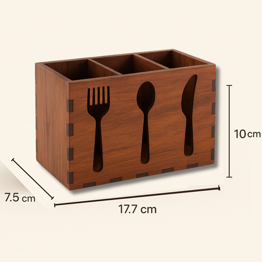 Wooden Cutlery Stand | Spoon & Fork Holder with Napkin Slot | Tabletop Kitchen Organizer