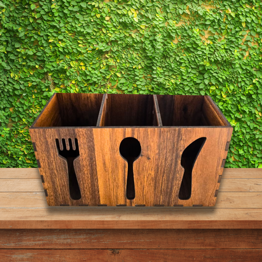 Wooden Kitchen Cutlery Holder With 3 Compartments | Spoon Stand for Kitchen & Dining Table, Cutlery Holder