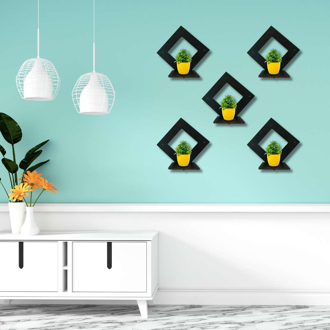 Modern Wooden Wall Shelf Set of 5 | Stylish Floating Shelves for Home, Kitchen & Office Wall Décor