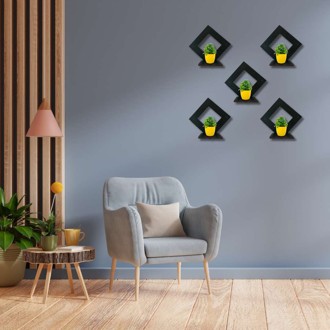 Modern Wooden Wall Shelf Set of 5 | Stylish Floating Shelves for Home, Kitchen & Office Wall Décor