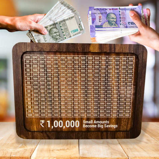 Wooden Coin Box | Money Saving Bank for Kids & Adults | Durable Wooden Piggy Bank with Number Design