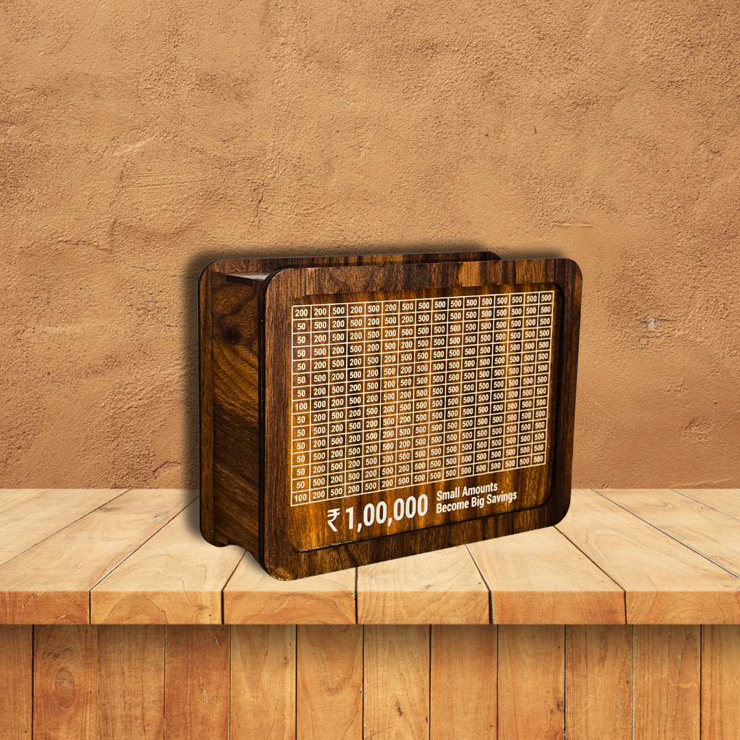 Wooden Coin Box | Money Saving Bank for Kids & Adults | Durable Wooden Piggy Bank with Number Design